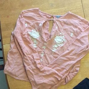 Peach/pink cleavage floral crop tip